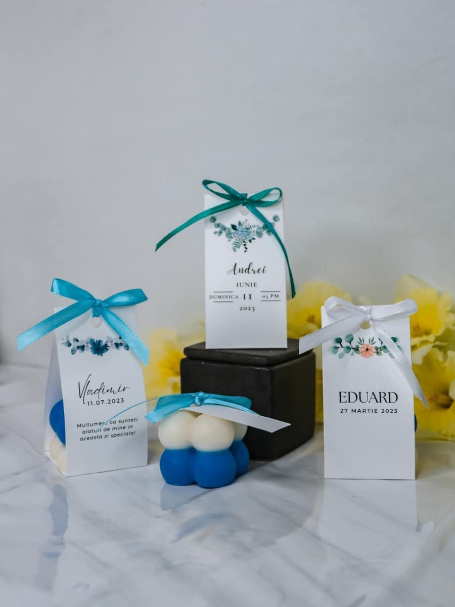 Marturii Botez lumanare Bubble - cartonat & fundita - imagine 16